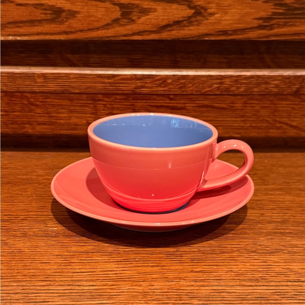 Lindt Stymeist Colorways Flat Cup and Saucer (Salmon/Blue) - Mint Condition